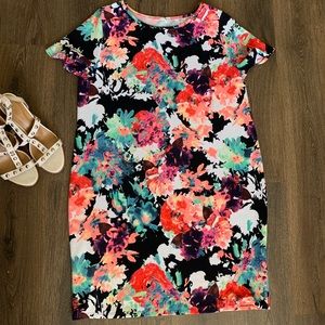 Pink blush navy neon floral maternity dress